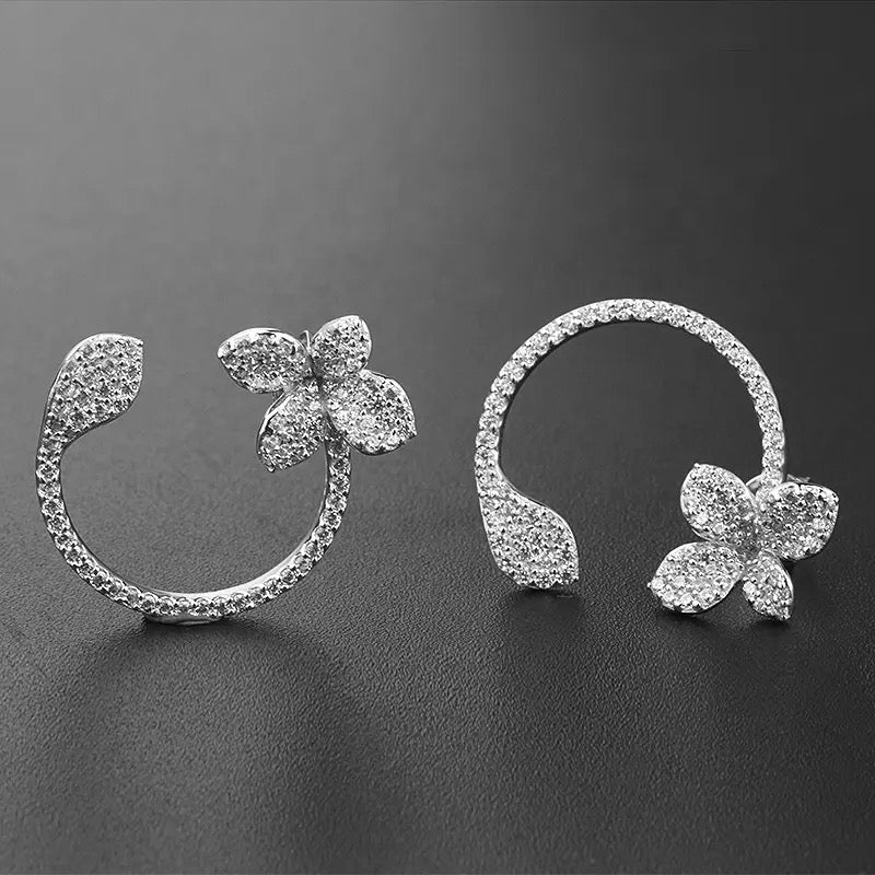 Pavé Leaf Stud Hoop Earrings