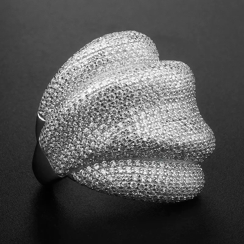 Overlaying Wave Pavé Cocktail Ring