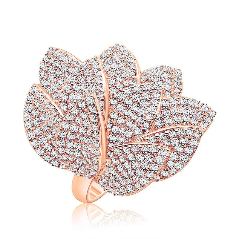 Lotus Flower Leaf Pavé Ring