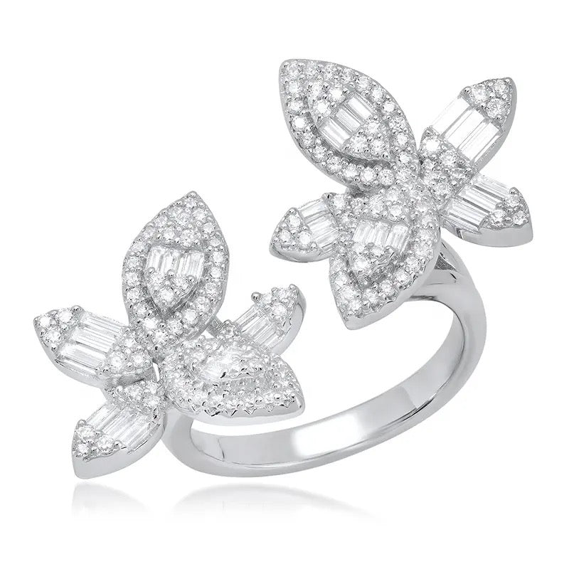 Double Flower Baguette & Round Open Ring