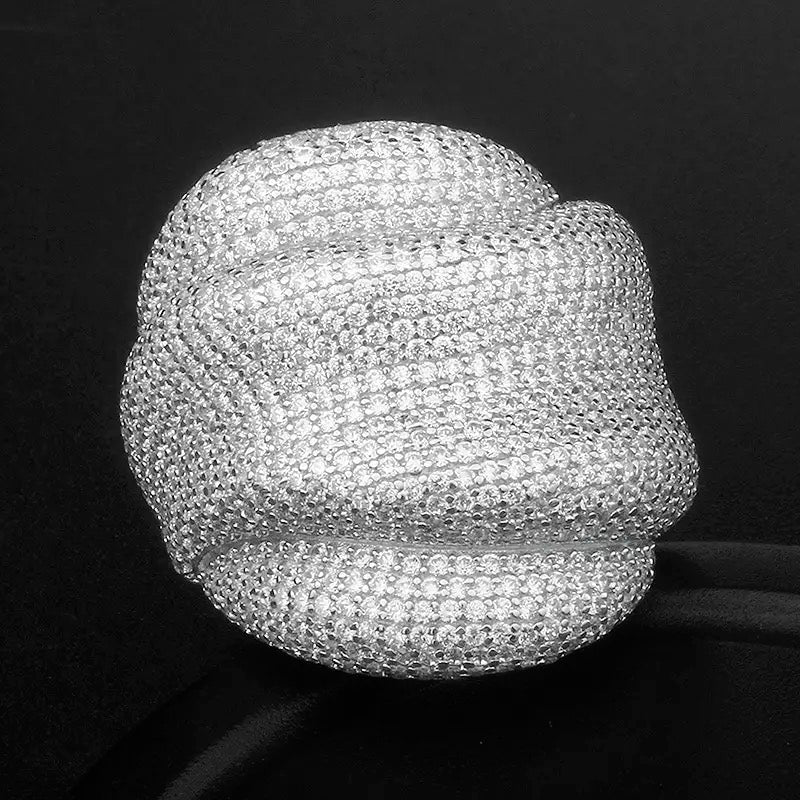 Overlaying Wave Pavé Cocktail Ring