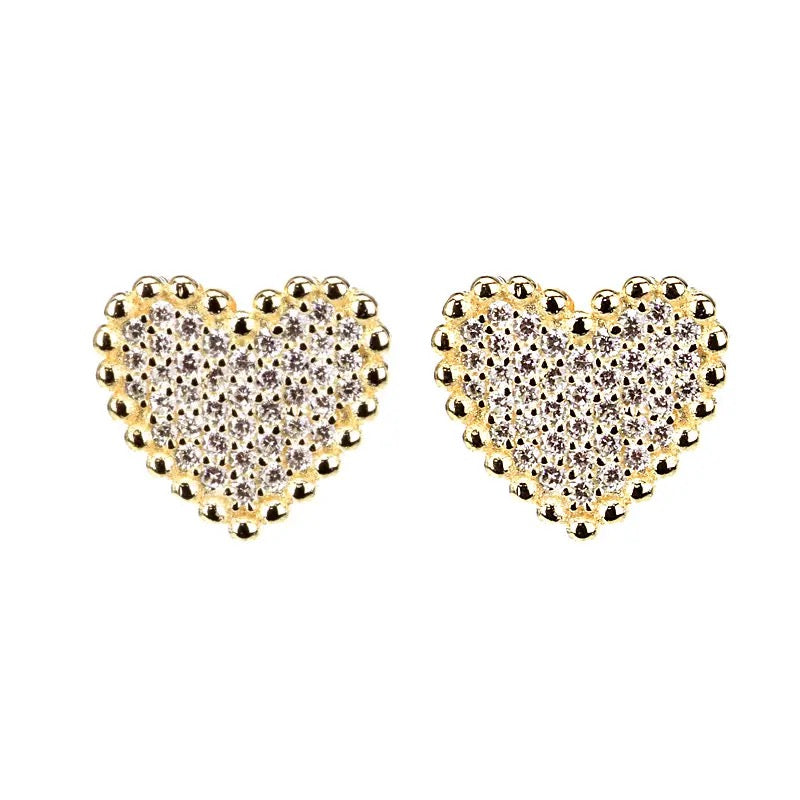 Pavé Beaded Heart Stud Earrings