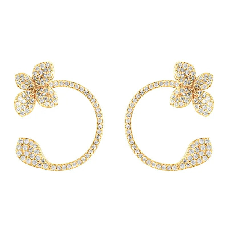Pavé Leaf Stud Hoop Earrings