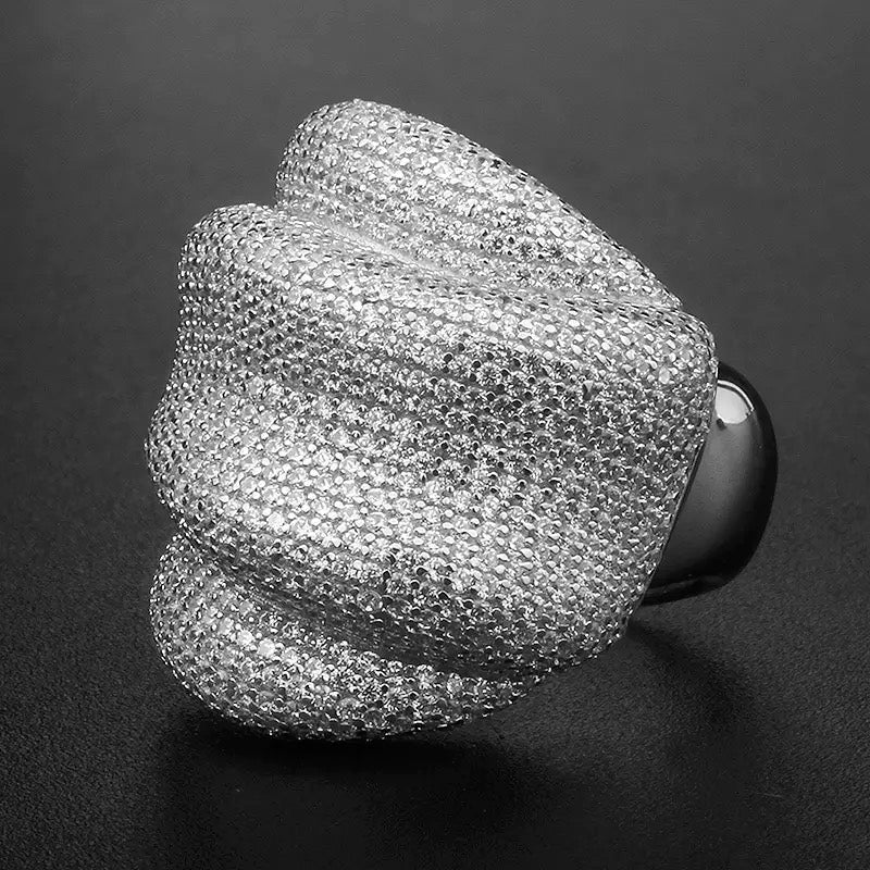 Overlaying Wave Pavé Cocktail Ring
