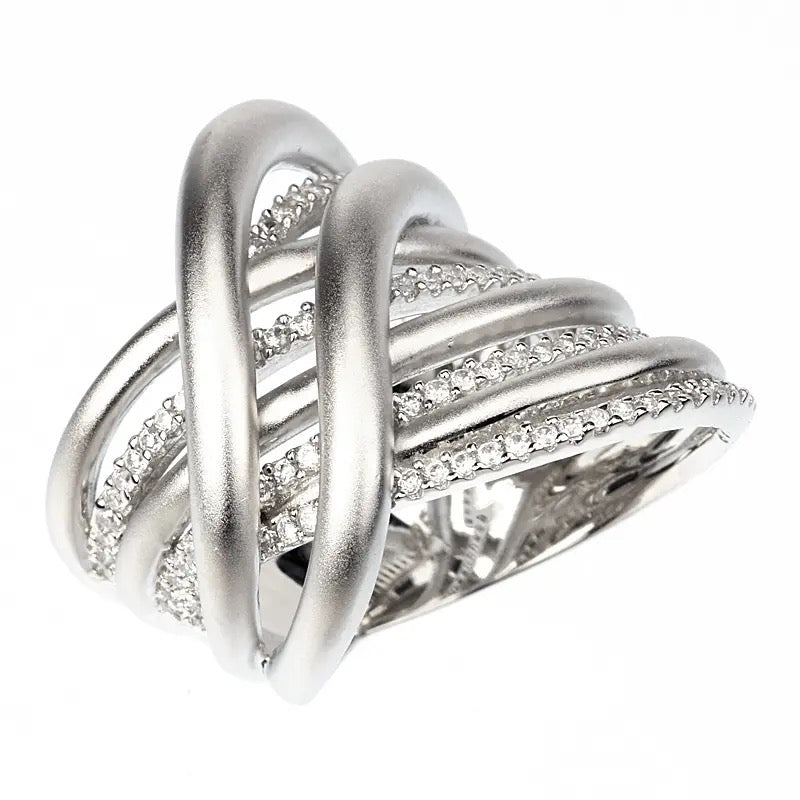 Matte Crossover Pavé Wide Ring