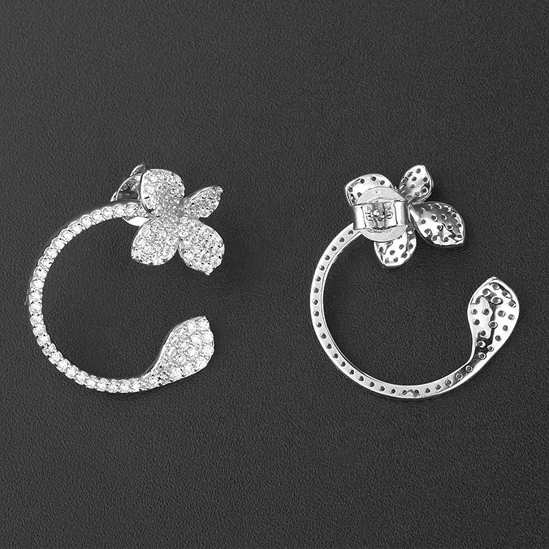 Pavé Leaf Stud Hoop Earrings