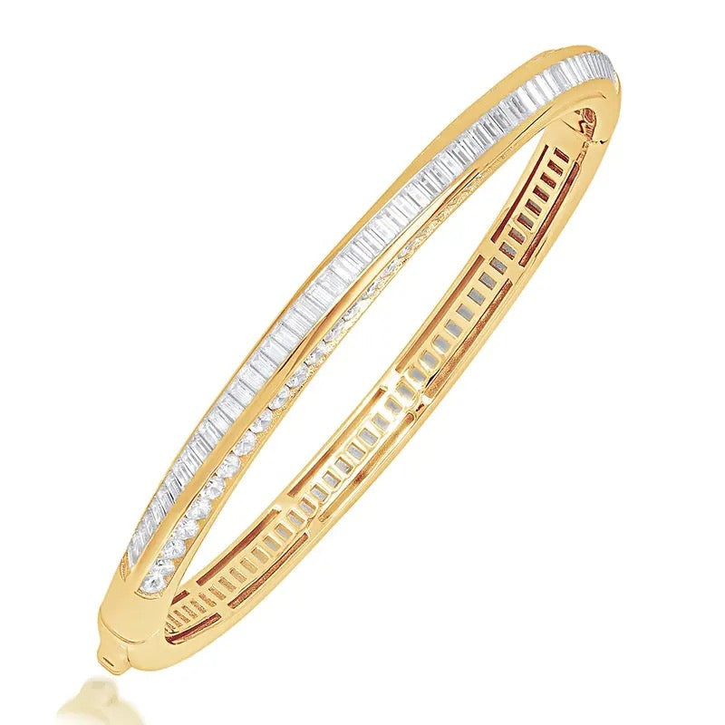 Baguette & Round Cut Diamond Bangle Bracelet