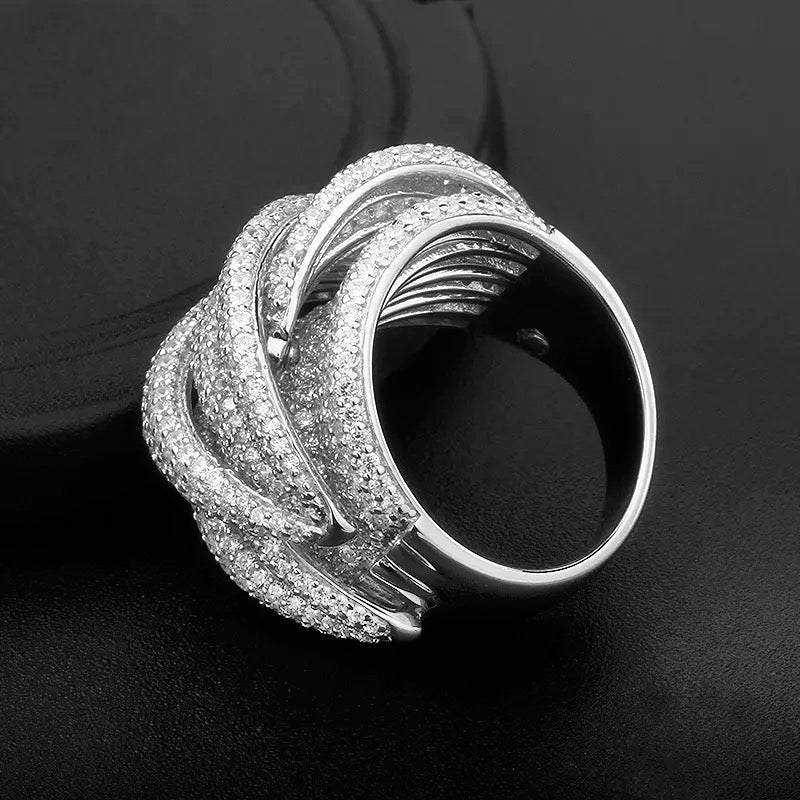 Multi-Row Pavé Crossover Statement Ring