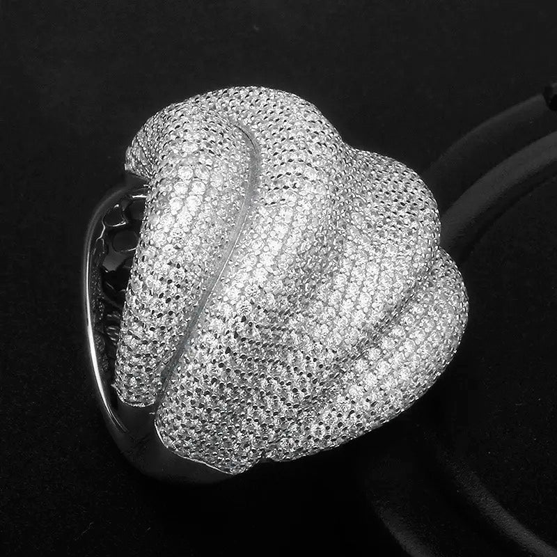 Overlaying Wave Pavé Cocktail Ring