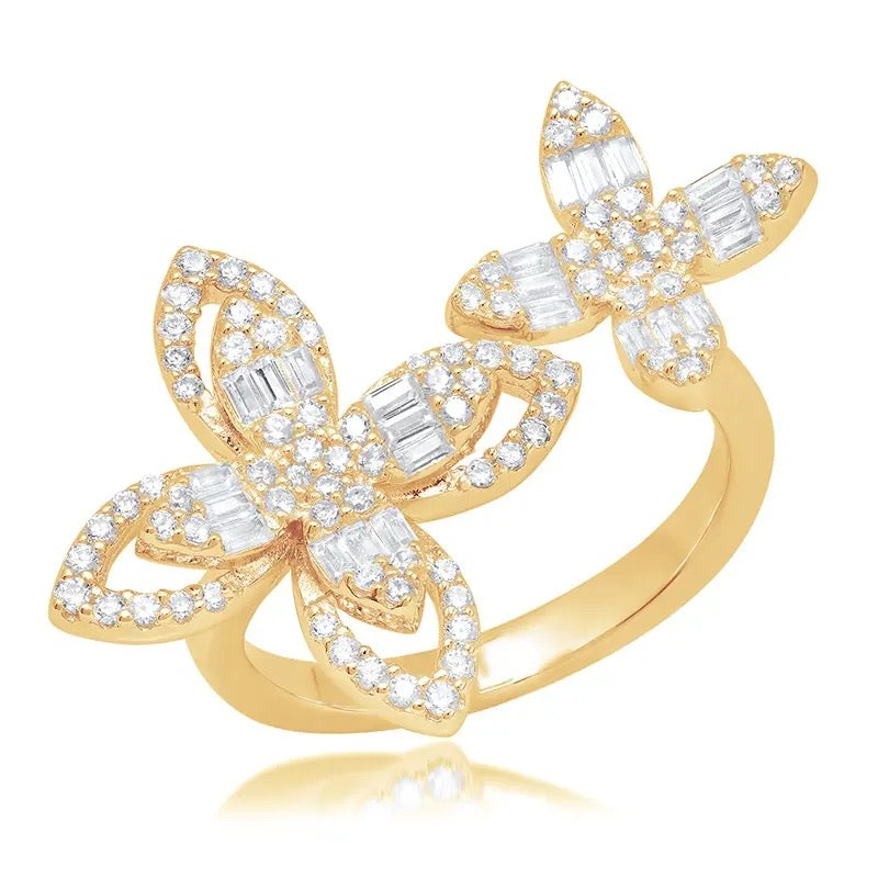 Four-Leaf Baguette & Round Open Ring