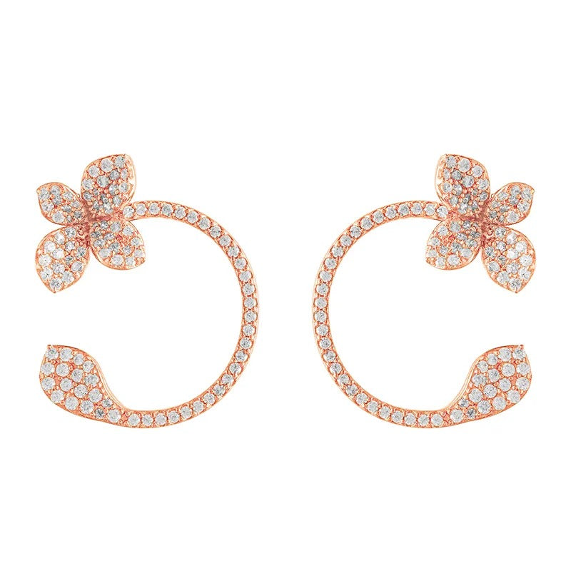 Pavé Leaf Stud Hoop Earrings