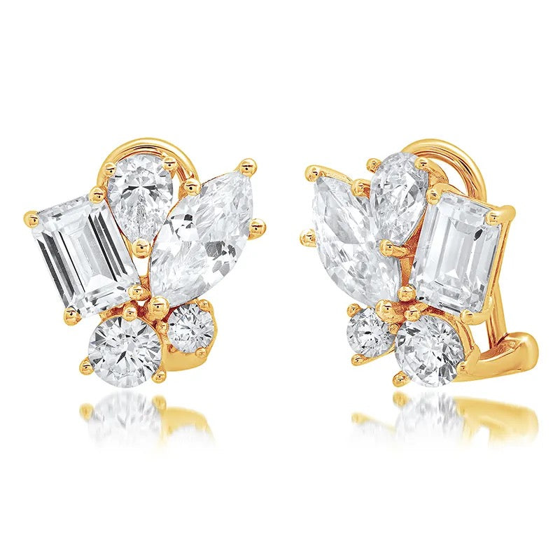Mixed Cut Cluster Stud Earrings
