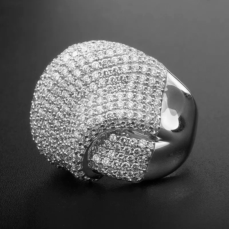 Pavé Double Crossover Wide Band Ring