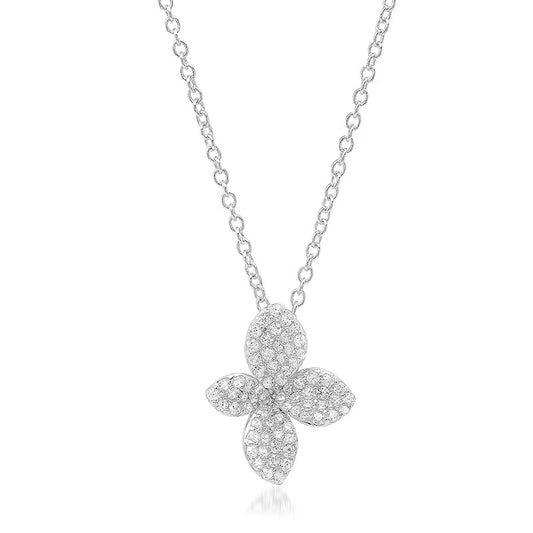 Small Flower Leaf Pavé Pendant Necklace