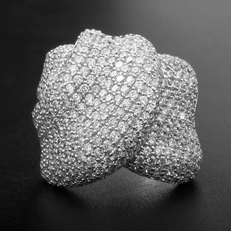 Pavé Double Crossover Wide Band Ring