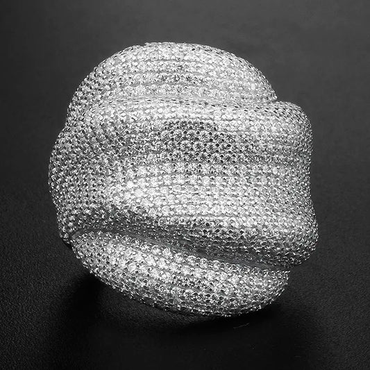 Overlaying Wave Pavé Cocktail Ring