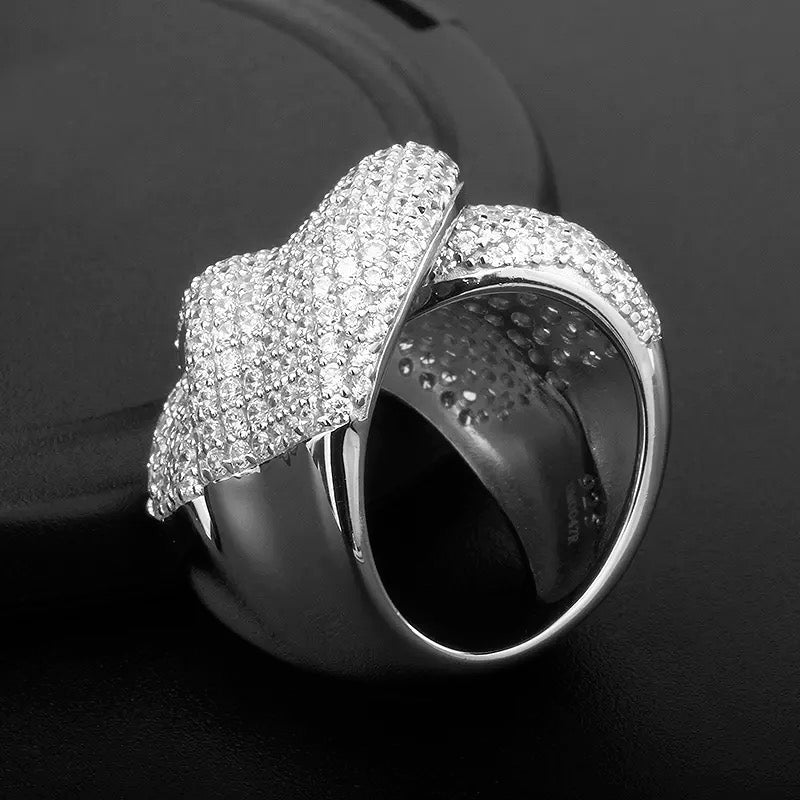 Pavé Double Crossover Wide Band Ring