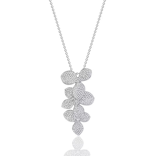 Flower Leaf Pavé Pendant Necklace