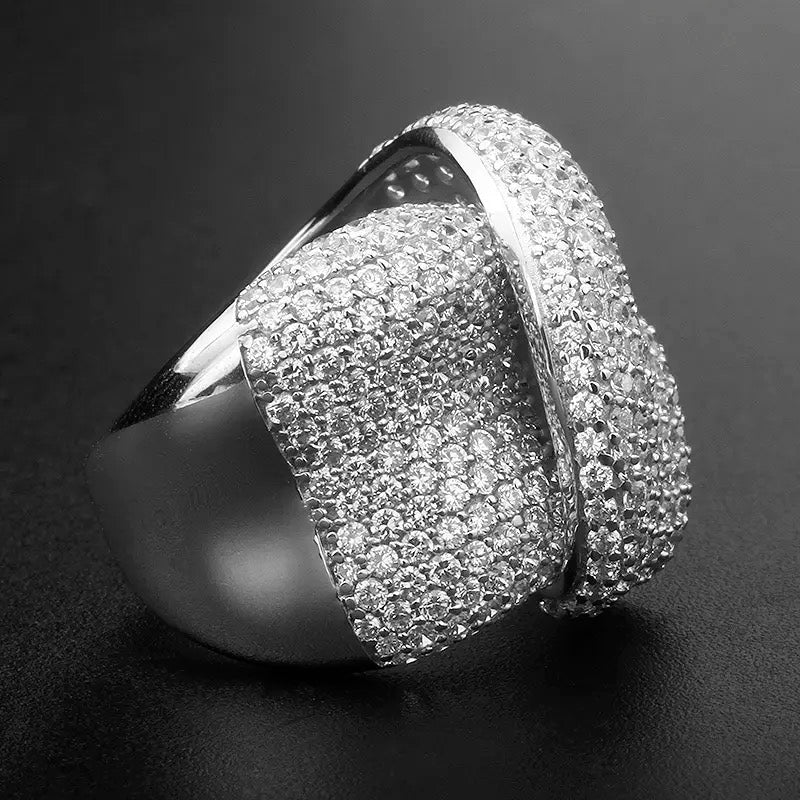 Pavé Double Crossover Wide Band Ring