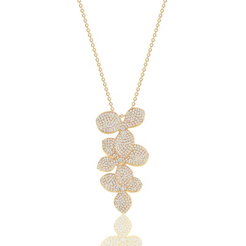 Flower Leaf Pavé Pendant Necklace